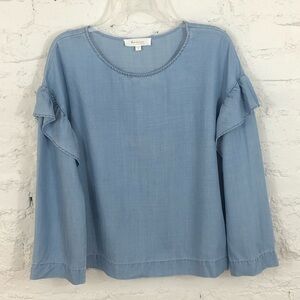Two By Vince Camuto Chambray Ruffle Top